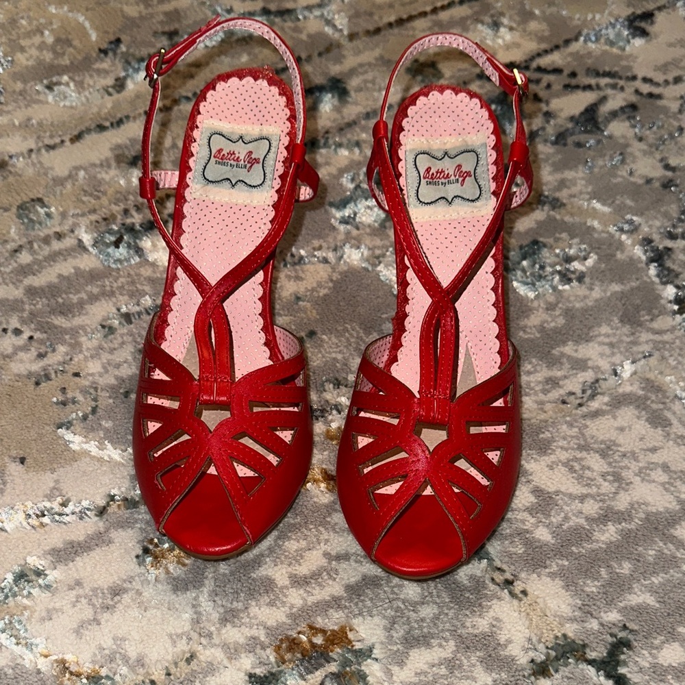 Bettie Page Red Strappy Sandals Size 8